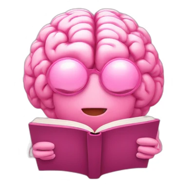 A pink brain reading a book sticker