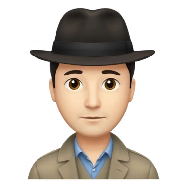 A light-skinned middle-aged man with short dark hair, and a black fedora, with an oval face and calm look. sticker