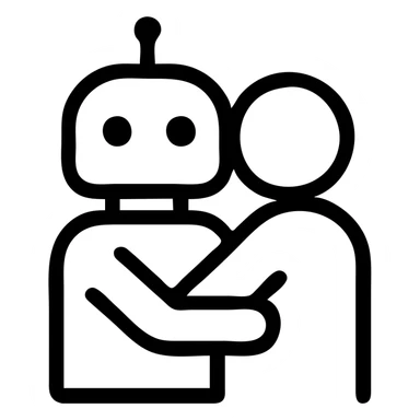 robot hugging human, minimalist icon style sticker
