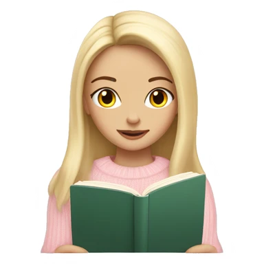 Pretty amber eyed white girl with light pink sweater reading cozy sticker