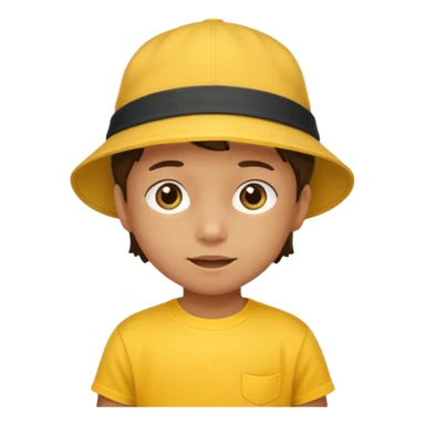 child with yellow t shirt and hat sticker