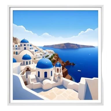 Cinematic Realistic Santorini Caldera Landscape Emoji, depicted with dramatic white‚Äêwashed cliffs overlooking a deep blue sea rendered with crisp textures and radiant lighting. sticker