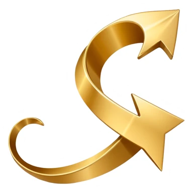 3D golden spiral arrow pointing upward, dynamic twist ribbon style, elegant metallic gold, smooth gradient lighting, realistic shadows, clean modern vector look, professional infographic design sticker