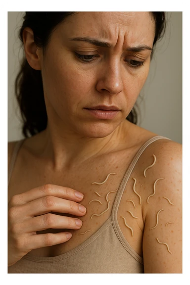 Parassiti intestinali che camminano sul corpo di una donna immagine realistica sticker