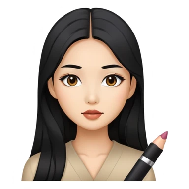 Asian girl with long black hair wearing makeup sticker