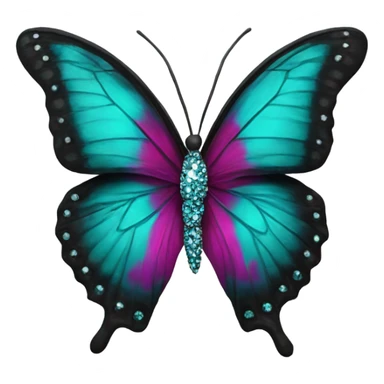 Realistic dark turquoise and black butterfly with magenta accents and rhinestones on it. sticker