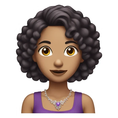 tan girl with long black curls brown eyes and purple hair with tiara on her head sticker