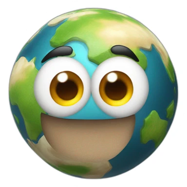 3d sphere Earth with a cartoon courageous skin texture with big playful eyes sticker
