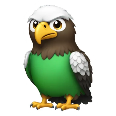 Small eagle with frown face and fat belly and green jersey sticker