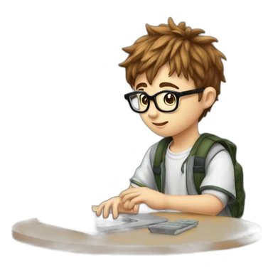 nerdy kid scrolling on his pho,e sticker