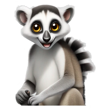 A smart lemur sits sideways, looks at us, shows a thumbs up on its upper paw and smiles sticker