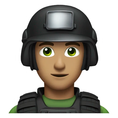 male swat officer wearing a helmet, white skin and sharp jawline, and green eyes sticker