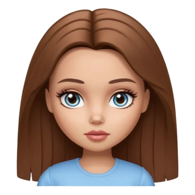 Pretty Bratz doll baddie, straight brown mid lenght hair, pale-tanned skin, natural makeup, light blue-grey eyes sticker