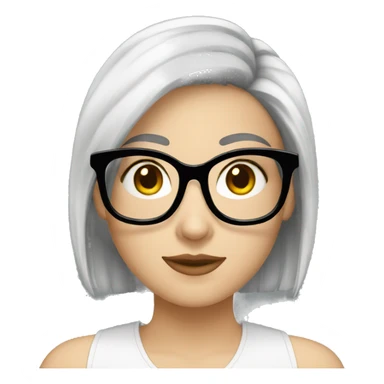 A white girl with small black hair wearing white glasses  sticker