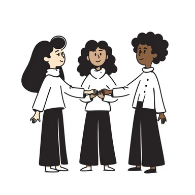 Three diverse people with different skin colors holding hands in solidarity, symbolizing racial integration and unity sticker