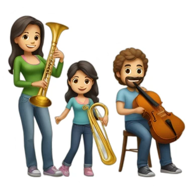 Caucasian family of a man with trombone & a morena woman with cello and they have a baby girl 1yo sticker
