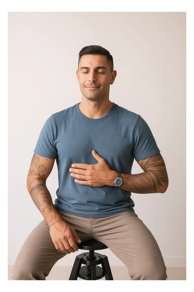 Uomo che applica la respirazione per calmare il suo sistema nervoso sticker