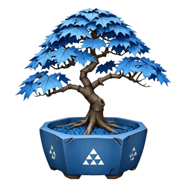 very old broken 35-sided polyhedron-shaped shallow dark bamboo blue maple tree bonsai pot sticker