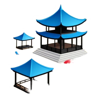 Beidaihe seaside resort beach with pavilion Hebei, simplified emoji style with bold outlines and bright colors, cartoon style beach with blue water sticker