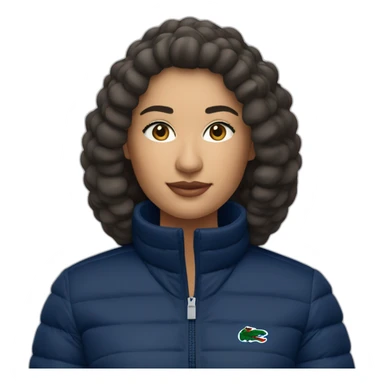 latina woman using Lacoste puffer jacket sticker