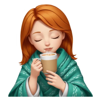 girl with ginger hair inside a blanket sipping coffee eyes closed sticker