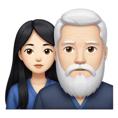 Asian woman with black long hair and white guy white beard and masculine  sticker