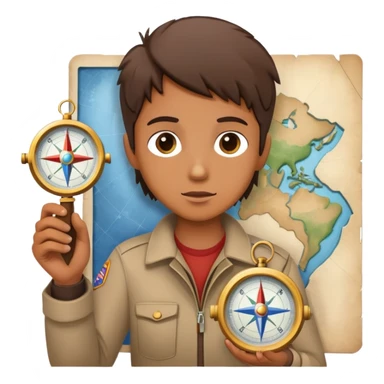 Person with compass focused on star destination, not looking at map sticker