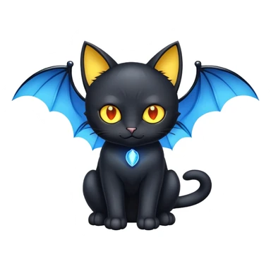 black cat with blue bat wings and glowing yellow eyes sticker