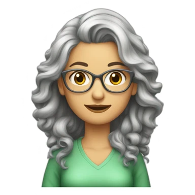 Femme 50 ans cheveux longs gris, ondulés lunette métal yeux vert  sticker