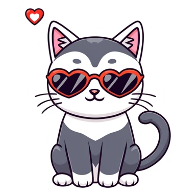 black cat wearing heart-shaped sunglasses sticker