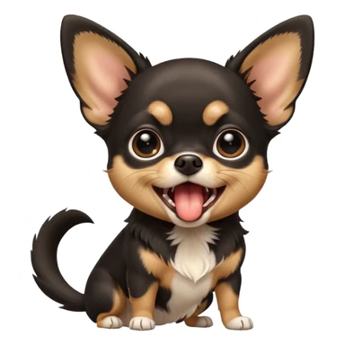 A high-resolution photo-realistic digital illustration of a cute black and tan chihuahua with big eyes yawning. sticker