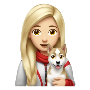blonde girl with red and white Siberian Husky dog sticker