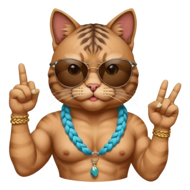 Bodybuilder cat with braids wearing sunglasses with high expressions on face like stoned and showing middle finger and cigar in mouth  sticker
