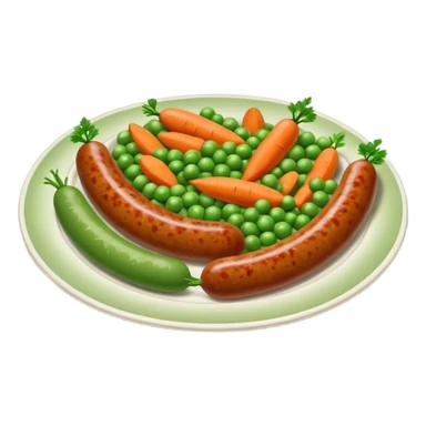 'meat and two veg' with sausage, peas, and carrots sticker