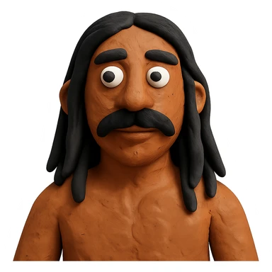 claymation style man with long black hair, mustache, no beard, brown skin sticker