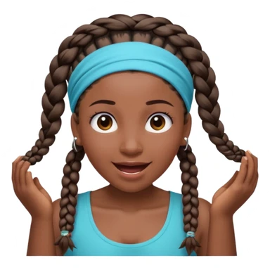 big lose braids starting from the top of the head woman face wiith big visible braids and mono color headband on head excited face and braids as big as headband and lots and lots of piercings sticker