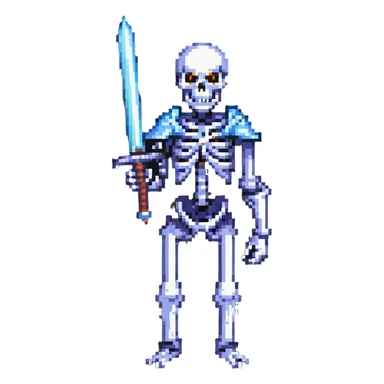 menacing skeleton with a glowing sword sticker