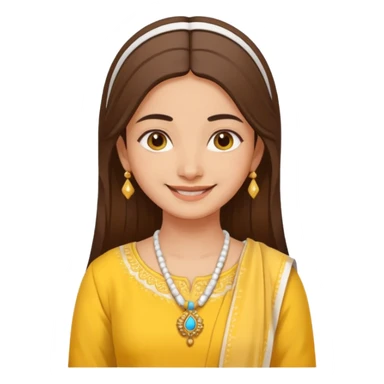 generate an ios genmoji in a bratz style of a fair beautiful indian girl wearing a casual kurti (yellow) with dupatta around her neck in white sticker