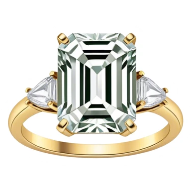 Gorgeous emerald cut colorless 5 carat diamond ring on a small gold band sticker