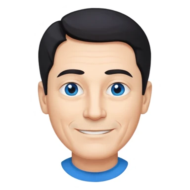 homme 60 ans menton pointu, yeux bleus cheveux noir courts sourir sticker