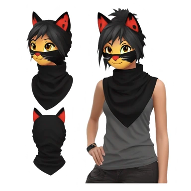 Edgy Shy Anthro Ninja boyish cool pretty dark black Litten-Pokémon-cat-fursona-animal techwear ponytail bandana sticker