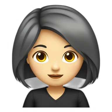 Female asian round face with black untied yellow highlighted long hair in a black shirt sticker