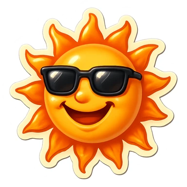 a smiling sun wearing sunglasses, retro sticker style sticker