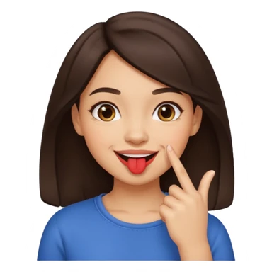 Emoji de una chica con el dedo en la esquina de la boca sonriendo de forma coqueta   sticker