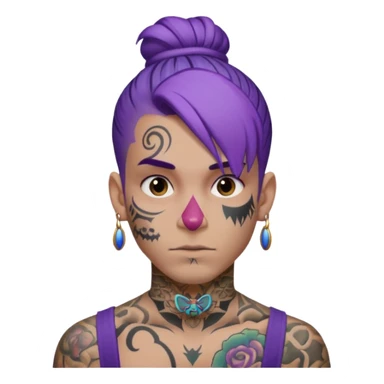 purple hair bun and lots of face tattoo guy sticker