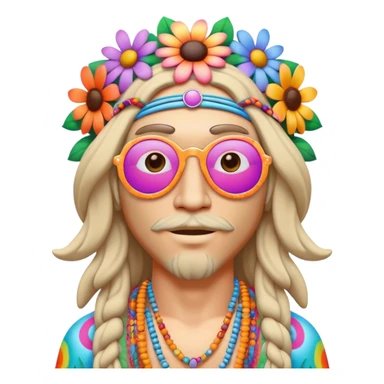 3D, psychedelic colored hippie with flower border sticker