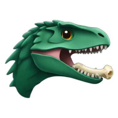 dark green raptor head holding bone in mouth sticker