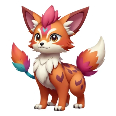 Male bright-colored multi-colored cute cool exotic anime-styled Falvie-Fionbri-fantasy-creature-fursona-Fakémon-Pokémon, full body, with markings sticker