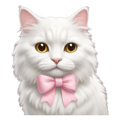 white fluffy cat with a babypink bow sticker
