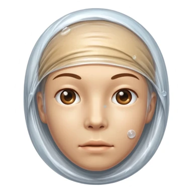 Human head completely wrapped in plastic wrap, air bubbles under surface. sticker